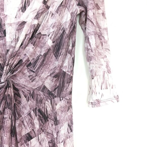 3/4 Sleeve Twist Front Printed Pink Dress - Picture 7 of 8